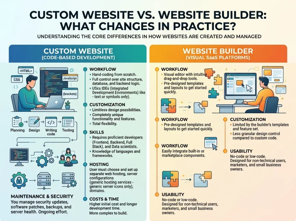 Custom Website vs Website Builder What Changes in Practice